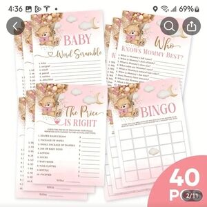 Double-Sided Pink Teddy Bear Baby‎ Shower Party GameCards - Fun and Interactive.